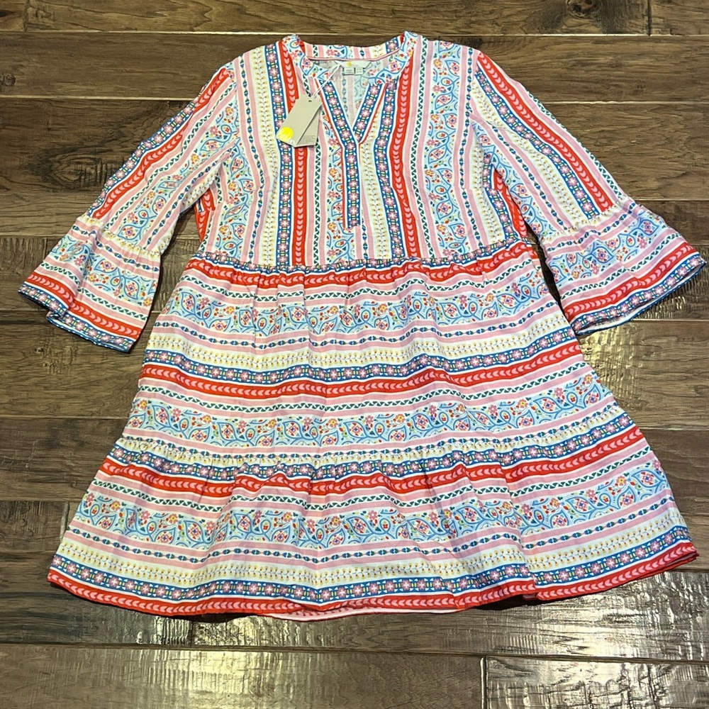 Boden Notch Neck Tiered linen dress NWT size 14